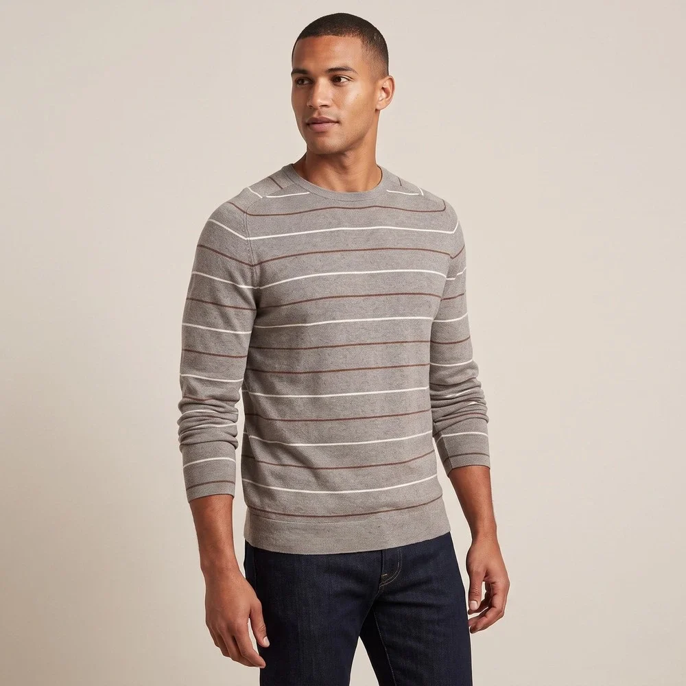Banana Republic Mens XL Brown Striped Cotton Crewneck Long Sleeve Sweater Ribbed